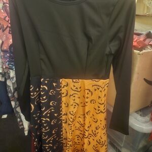 Elegant Black and Orange Patterned Dress Halloween